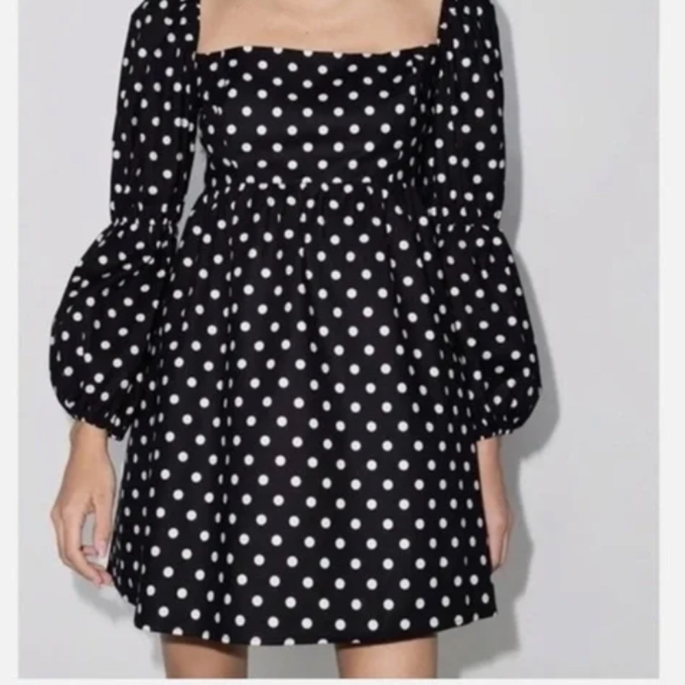 Adorable Reformation Michaela Organic Cotton Polka Dot Mini Dress Black Sz 2 - Picture 2 of 6